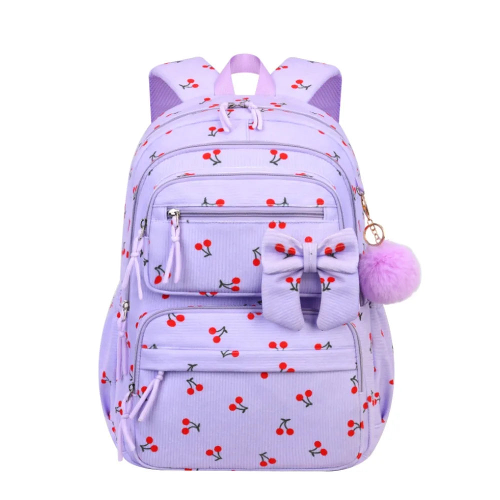 Lavender Cherry Bow Backpack for Girls