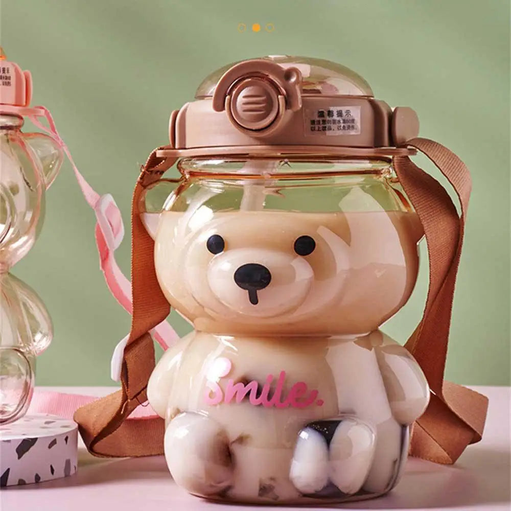 Cartoon Bear Sippy Cup -Water Bottle with Straw-  1000ml