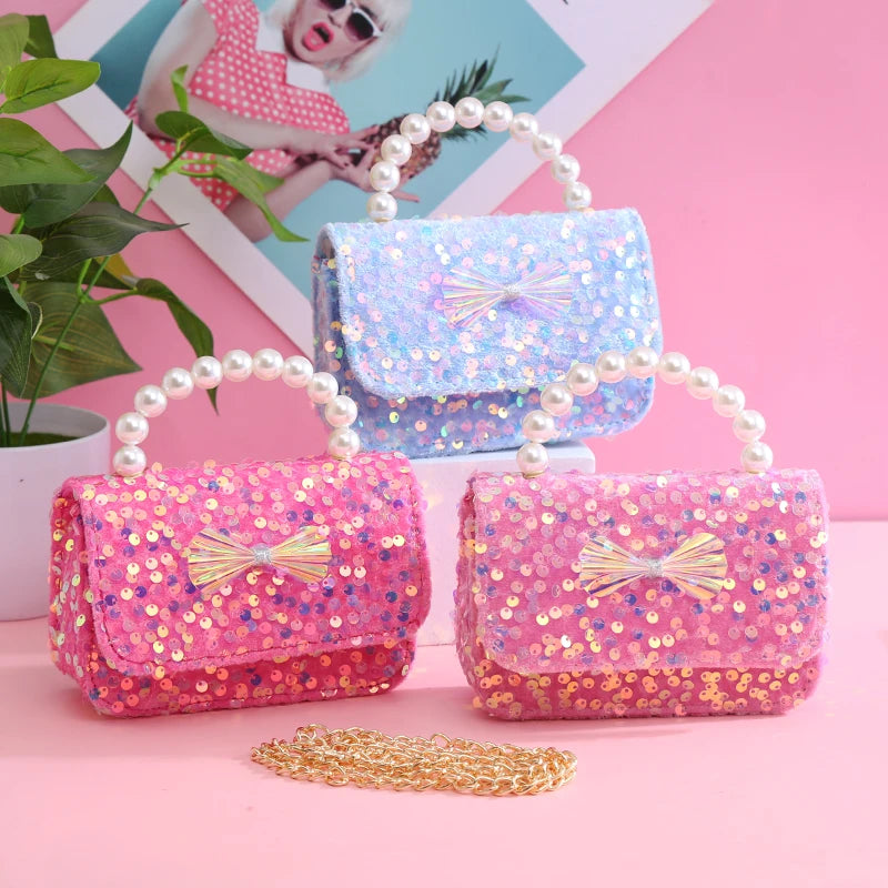 New Kids Sequins Crossbody Bags for Girls Coin Wallet Pouch Cute Child Baby Bowknot Purses and Handbags Gift