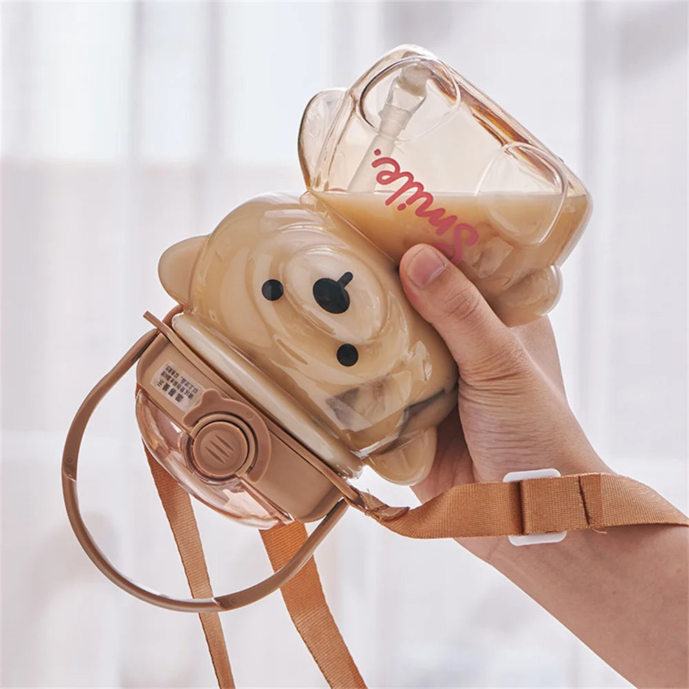 Cartoon Bear Sippy Cup -Water Bottle with Straw-  1000ml