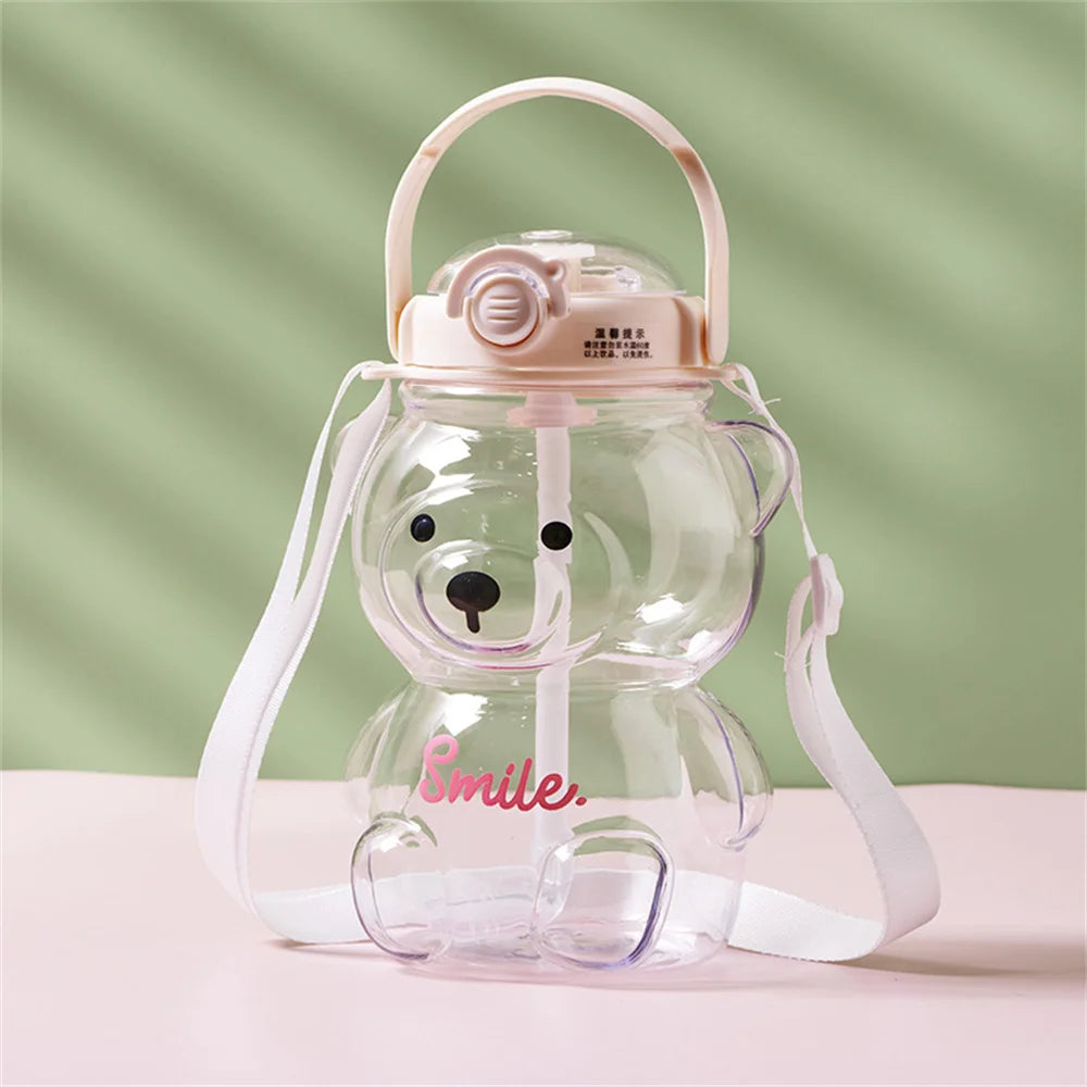 Cartoon Bear Sippy Cup -Water Bottle with Straw-  1000ml