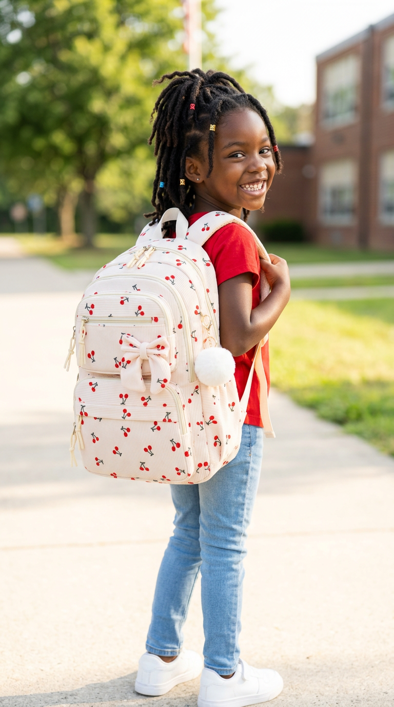 Lavender Cherry Bow Backpack for Girls